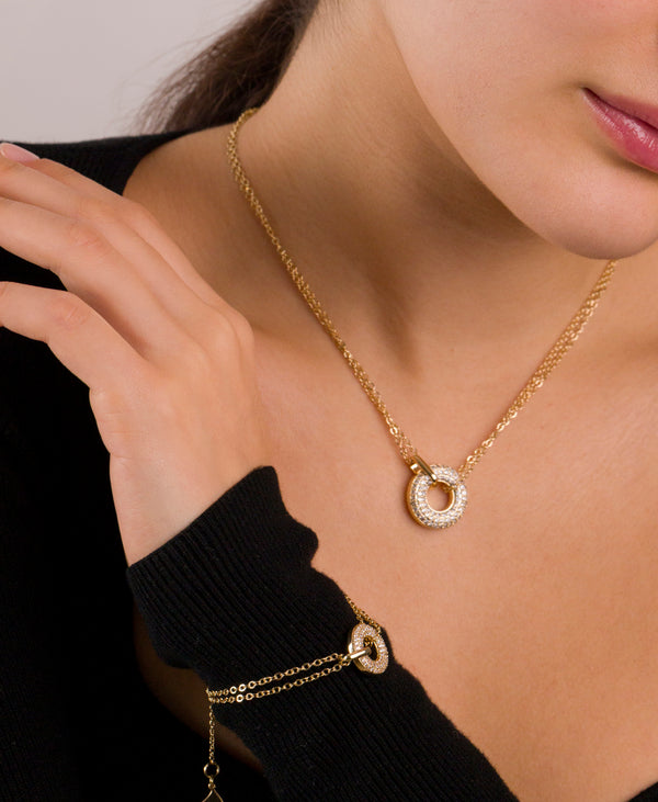 Pavé Circle Double Chain Bracelet