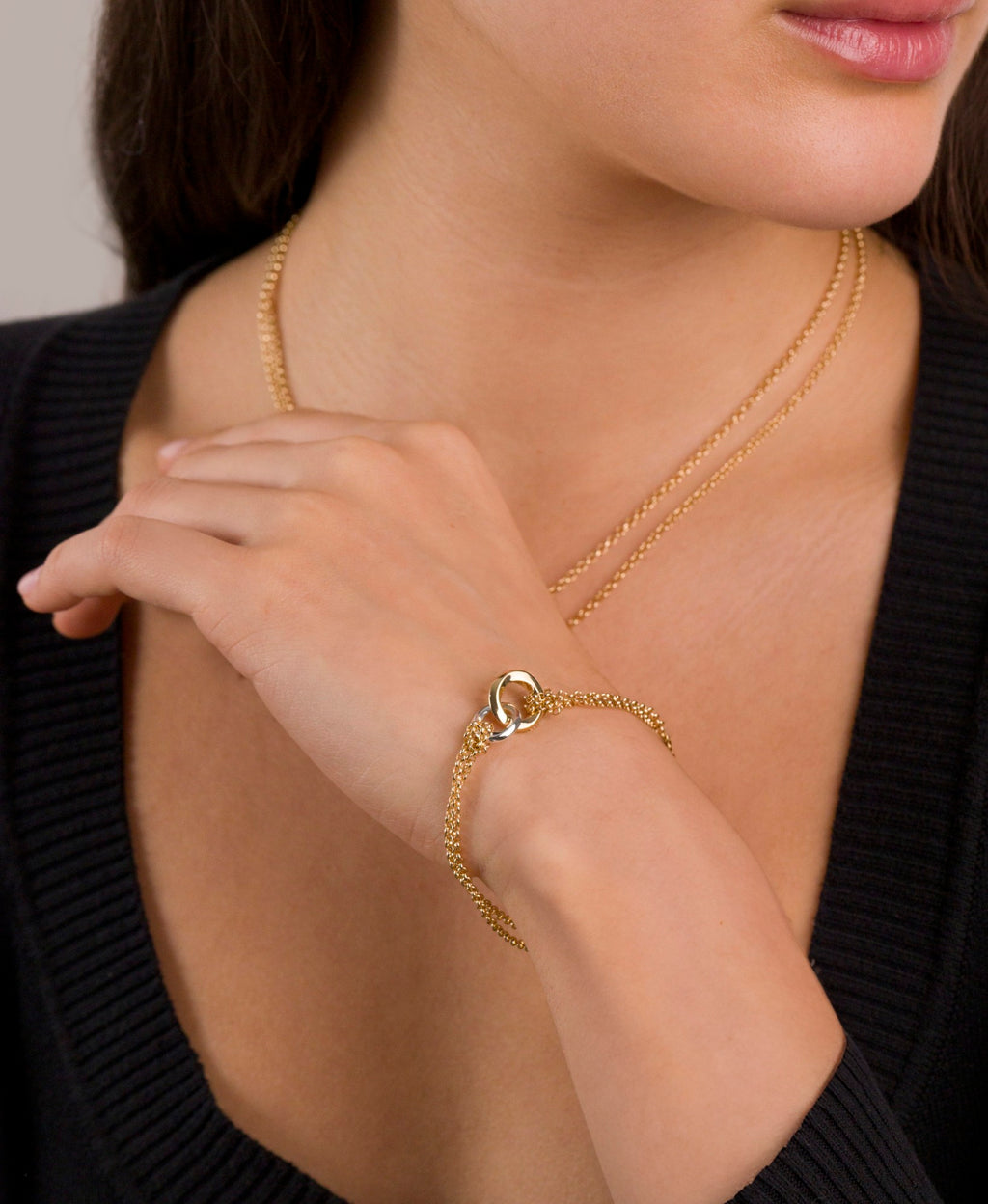 Interlocking Ring Double Chain Bracelet