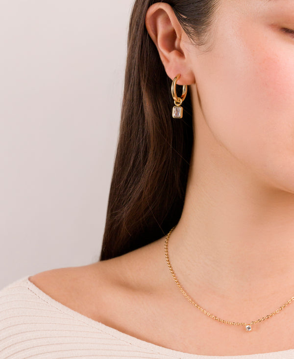 Rectangular CZ Drop Hoop Earrings