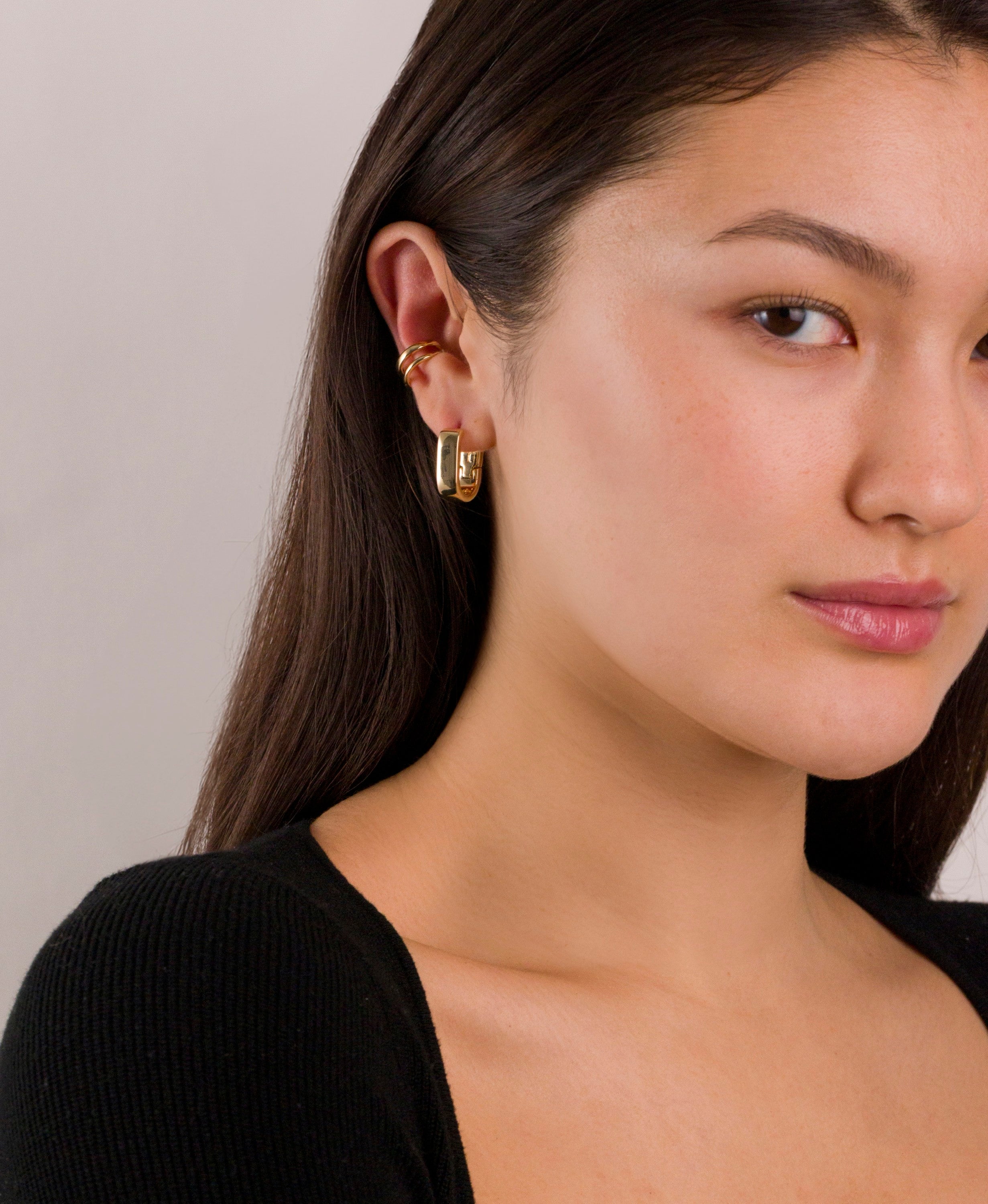 Gold Ear Cuff Hinged Hoop Earrings