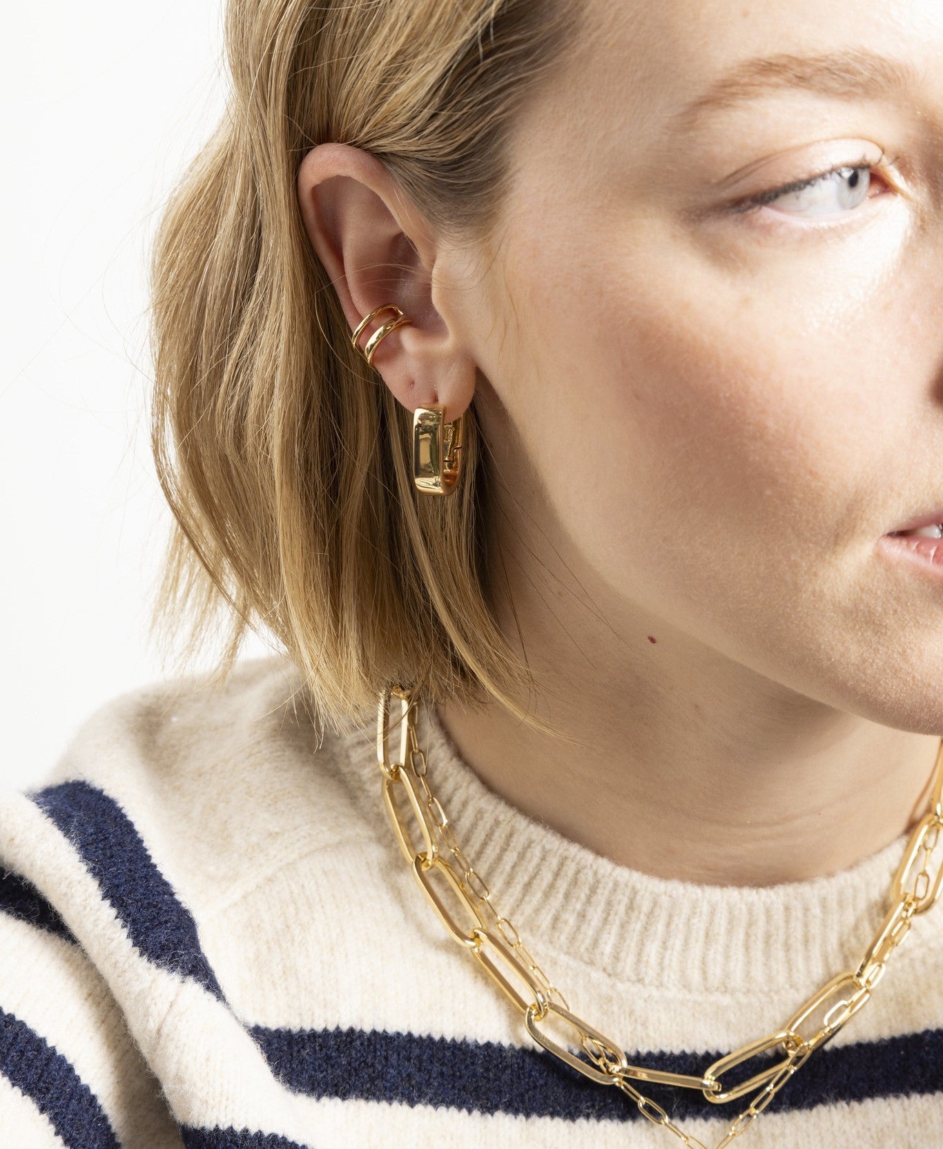 Gold Ear Cuff Hinged Hoop Earrings