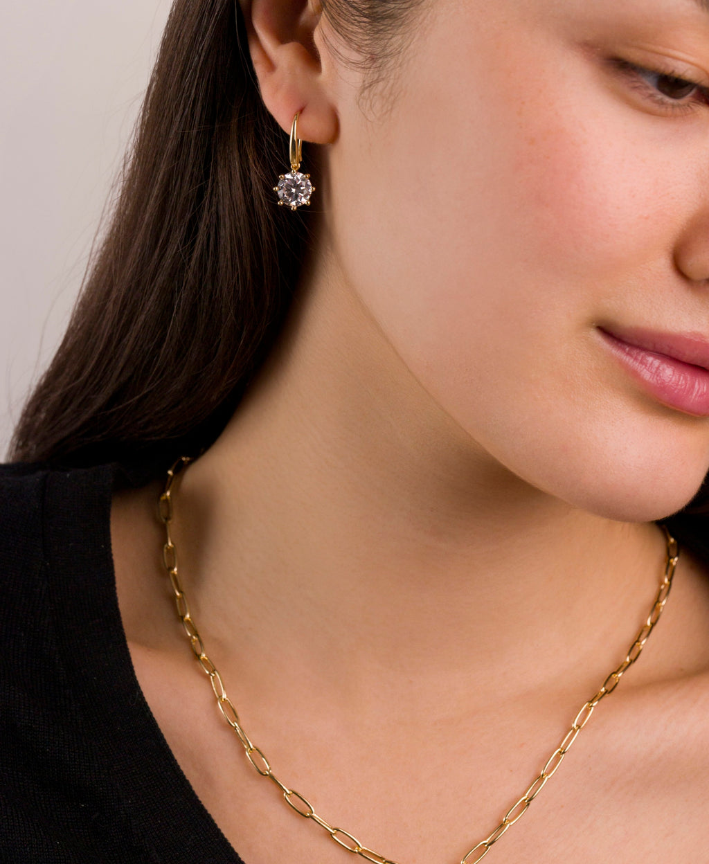 Faceted CZ Fish Hook Drop Earrings