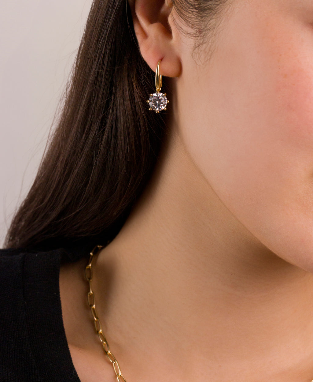 Faceted CZ Fish Hook Drop Earrings