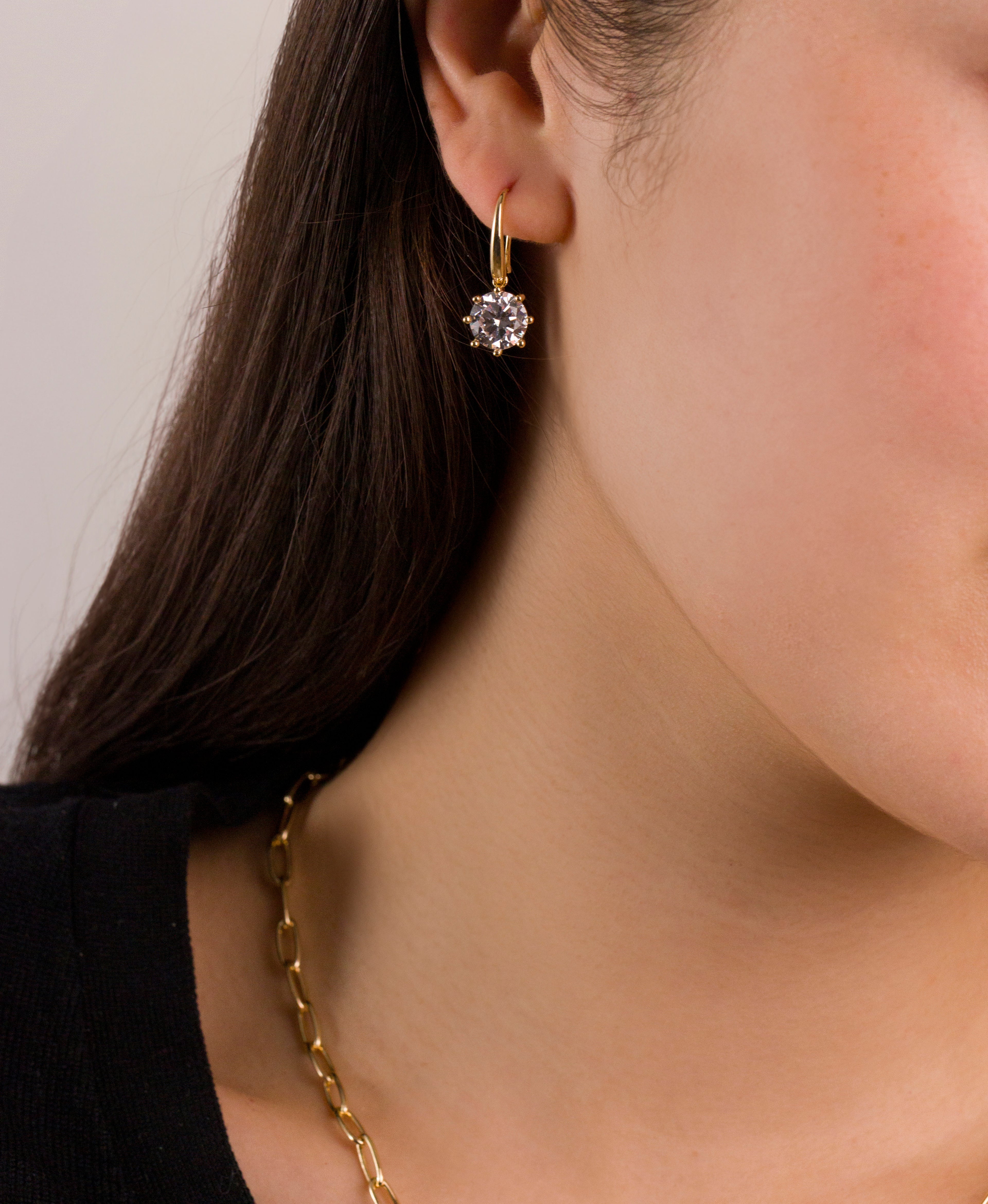 Faceted CZ Fish Hook Drop Earrings