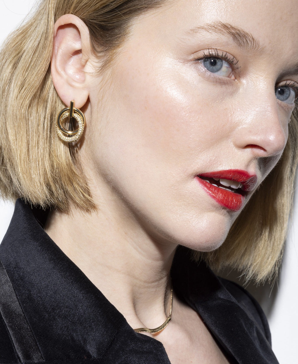 Pave Double Hoop Drop Earrings in Gold
