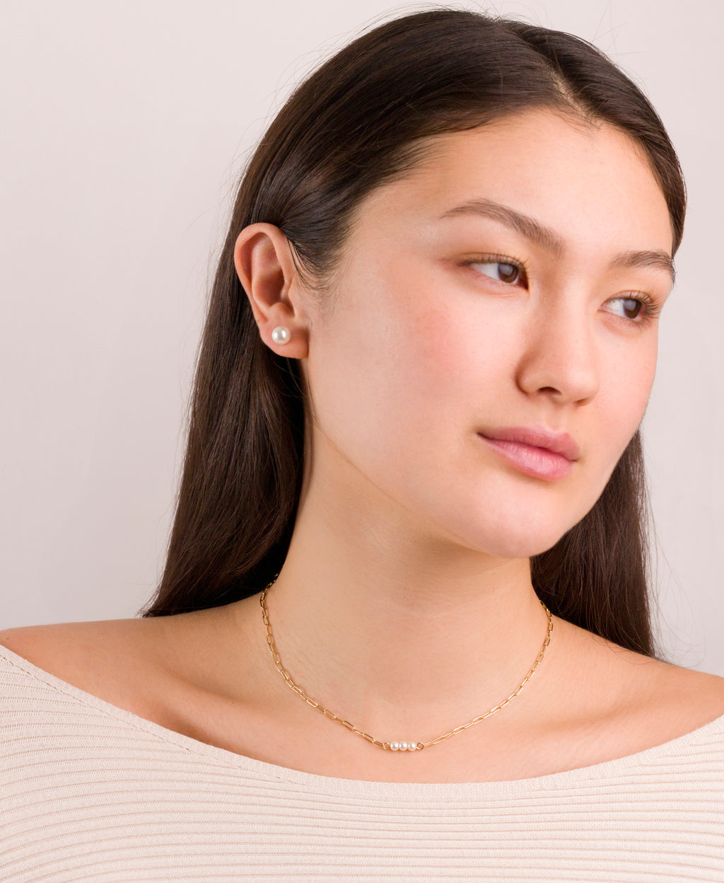 Paperclip Chain Necklace with Pearl Detail