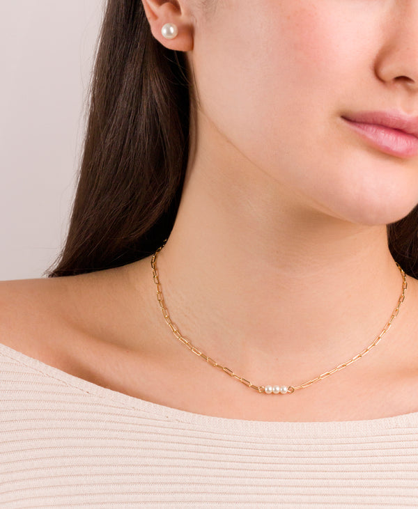 Paperclip Chain Necklace with Pearl Detail
