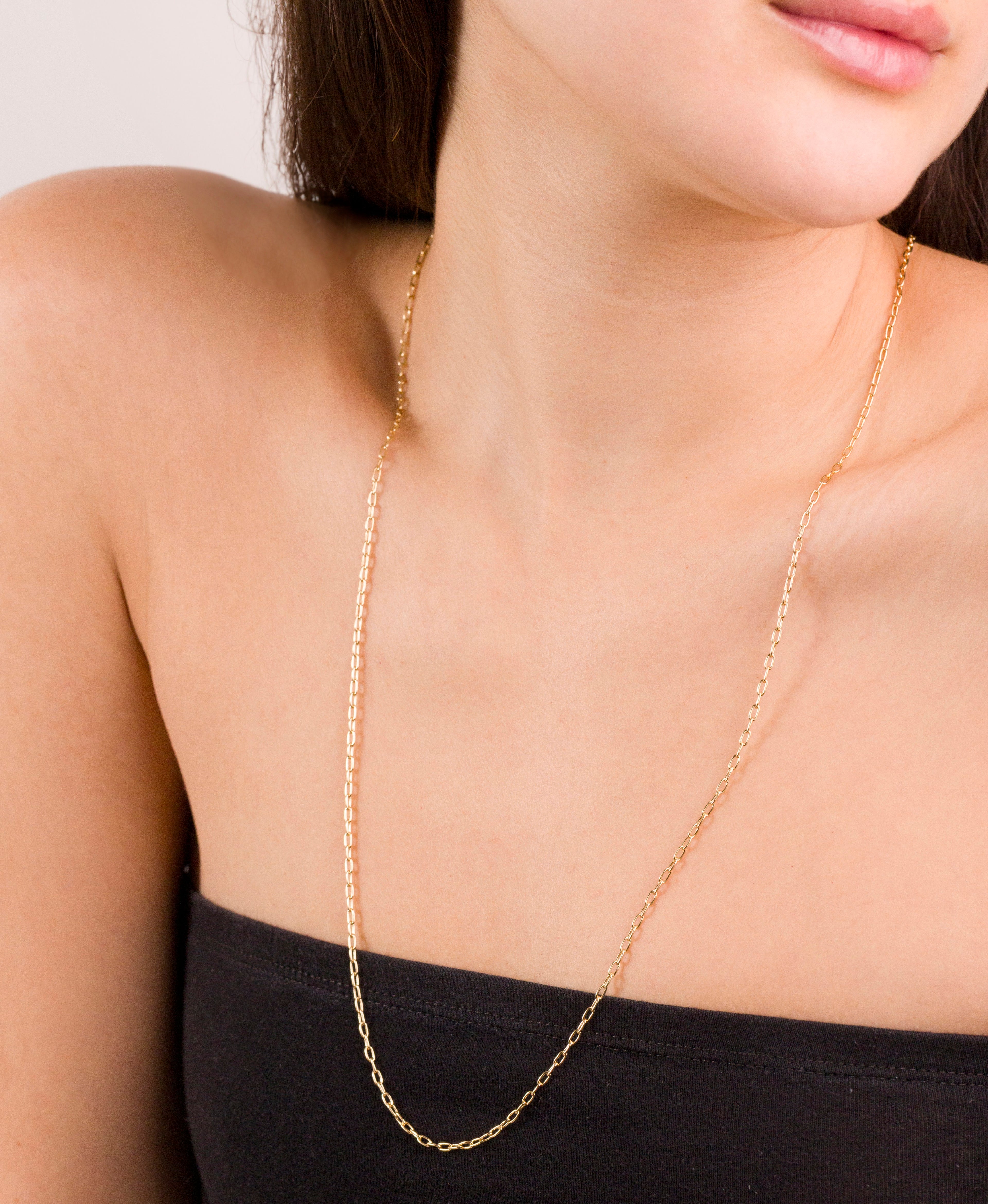 Micro Paperclip Chain Necklace 30" in Gold