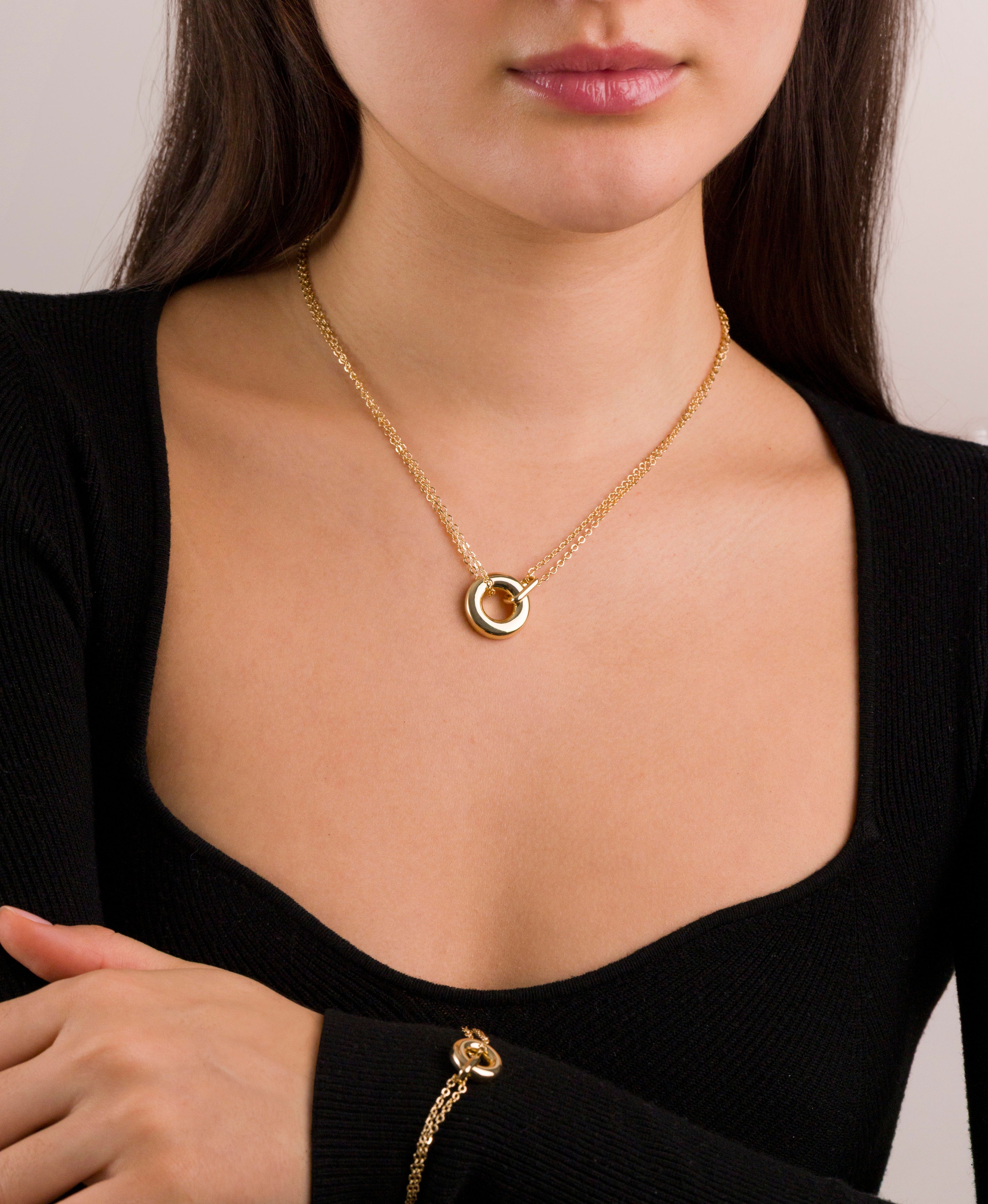 Sculpted Circle Double Chain Necklace