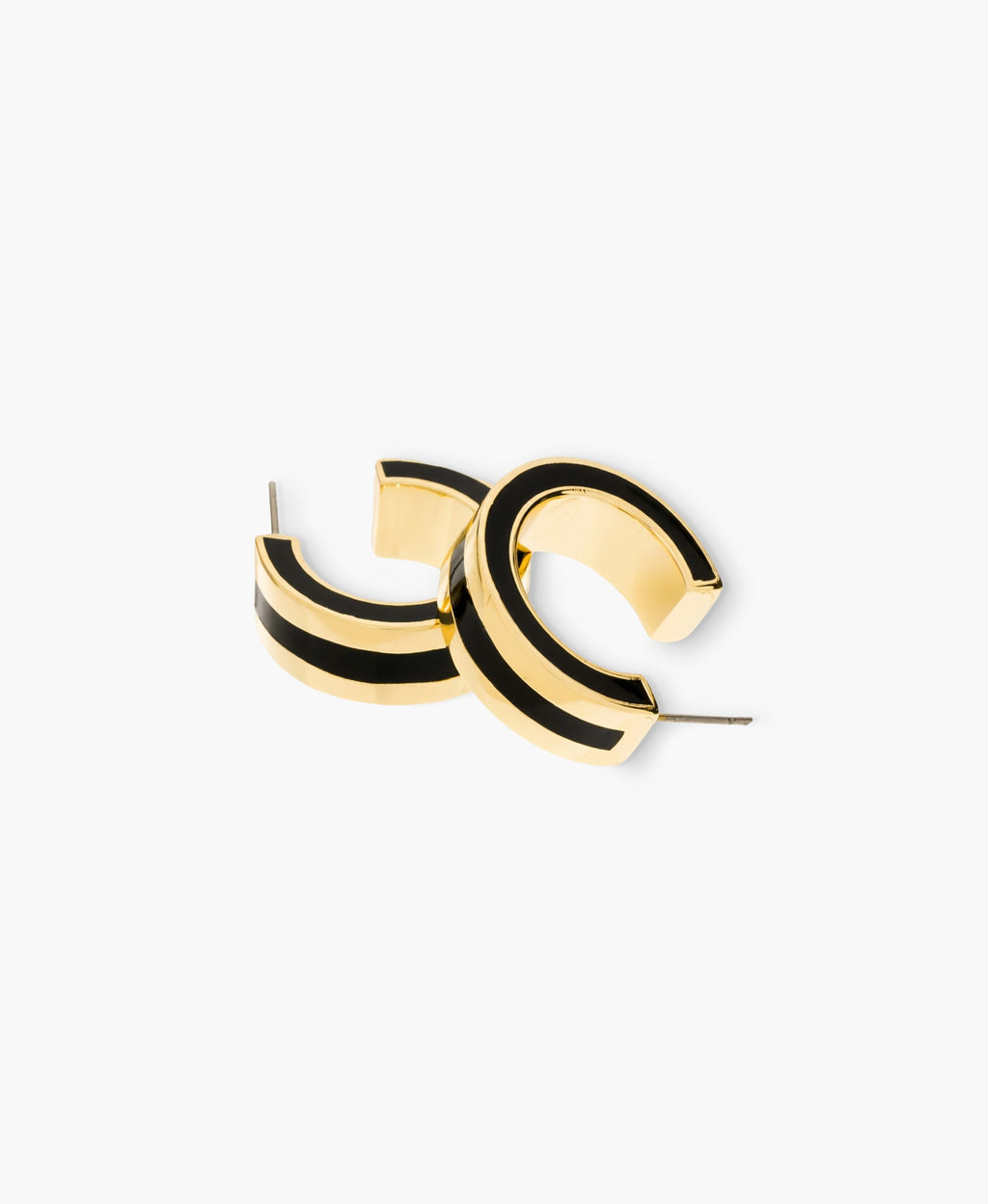 Gold Plated Black Enamel C-Hoop Earrings