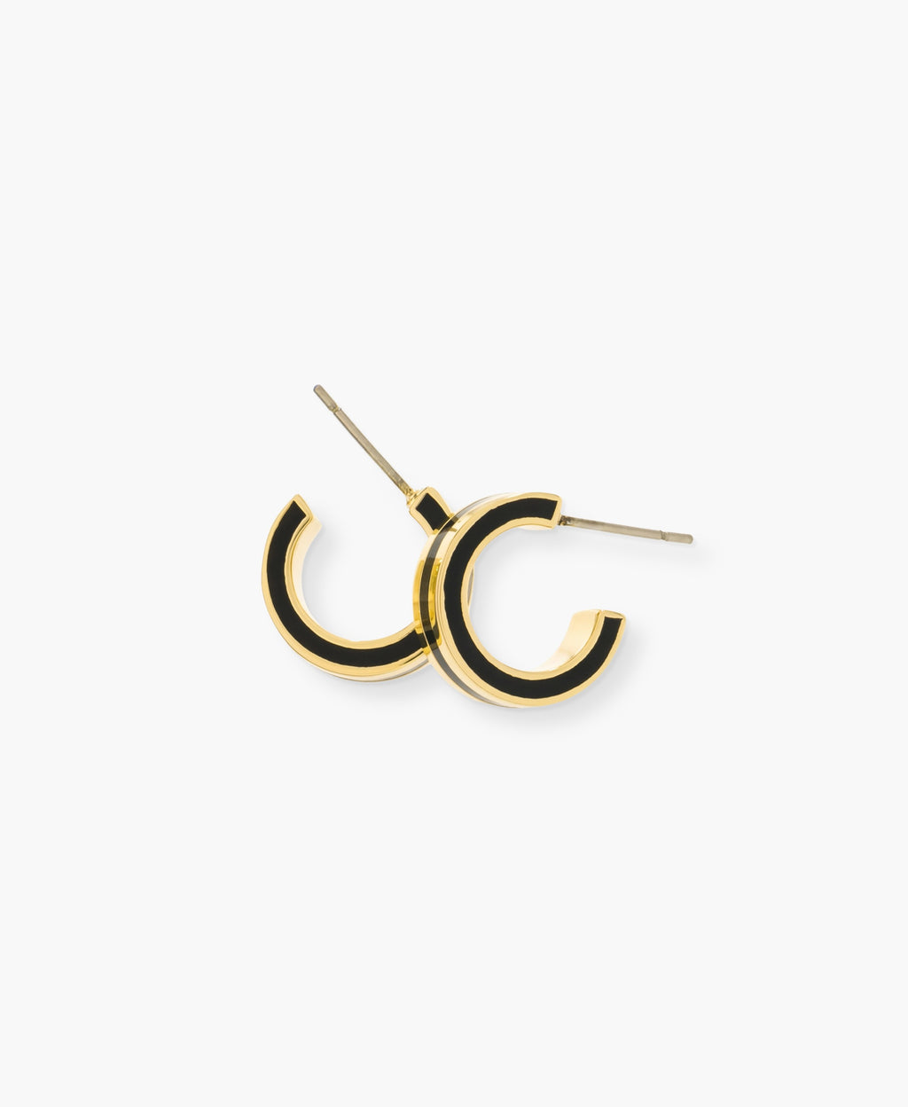 Gold Plated Black Enamel C-Hoop Earrings