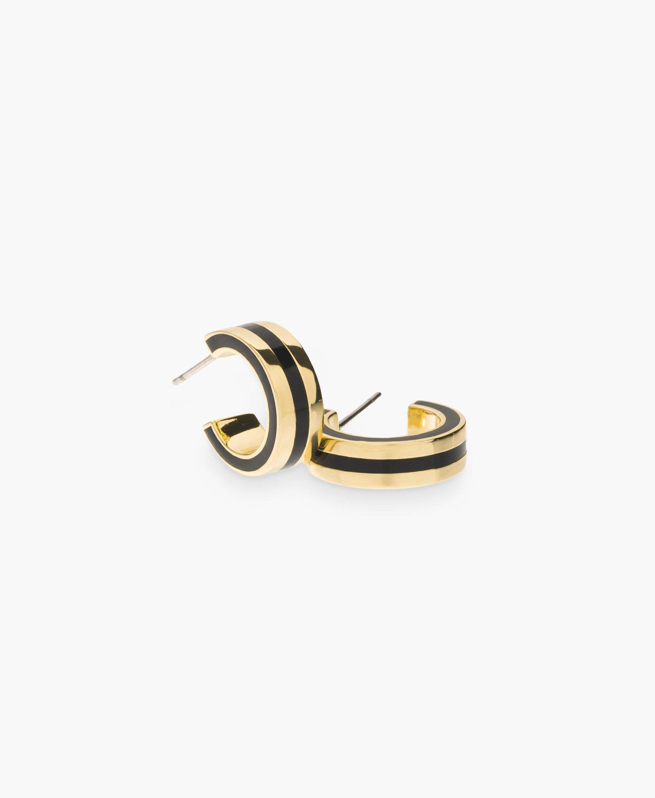 Gold Plated Black Enamel C-Hoop Earrings