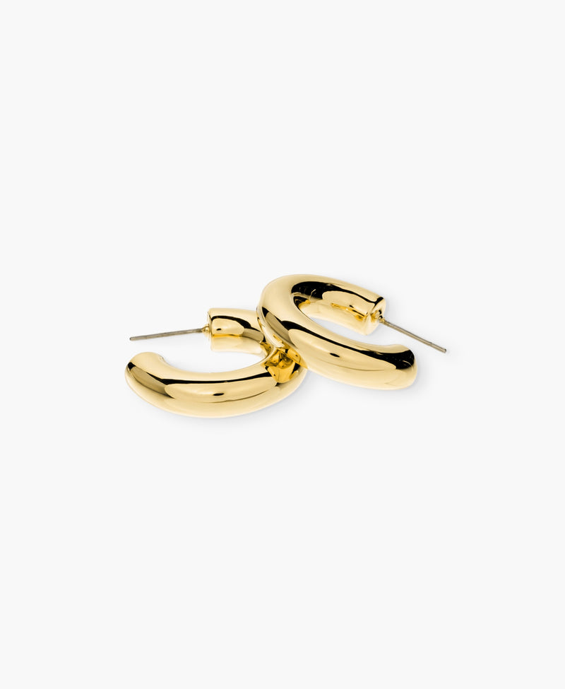 Tubular C-Hoop Earrings in Gold