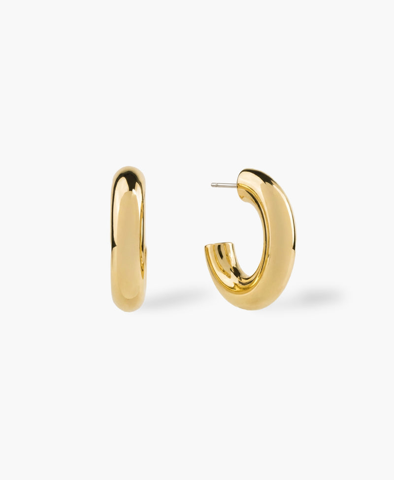 Tubular C-Hoop Earrings in Gold