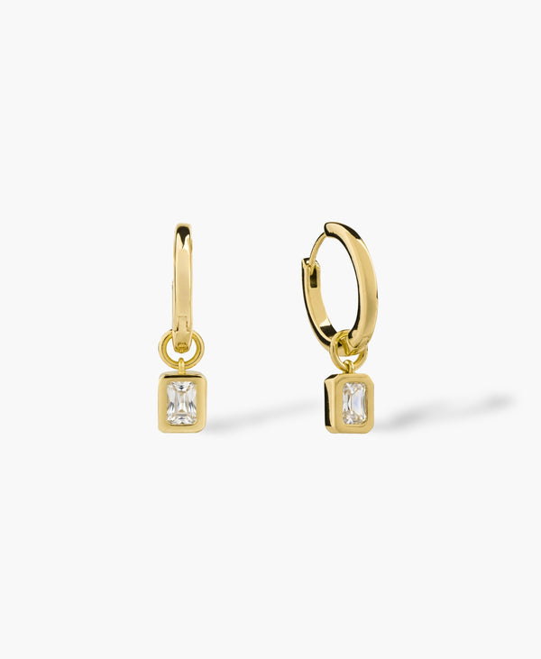 Rectangular CZ Drop Hoop Earrings