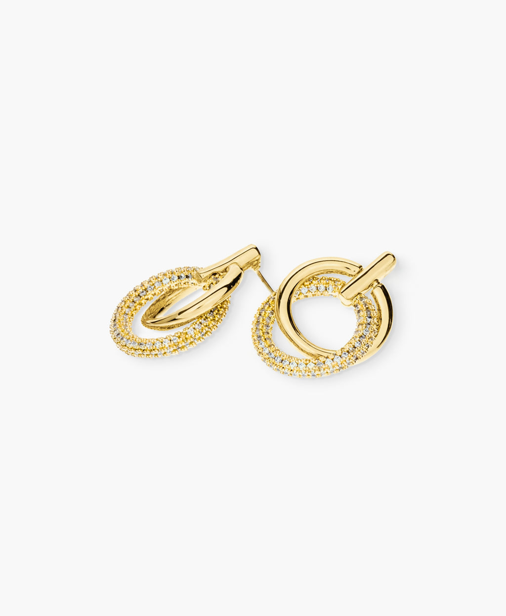 Pave Double Hoop Drop Earrings in Gold