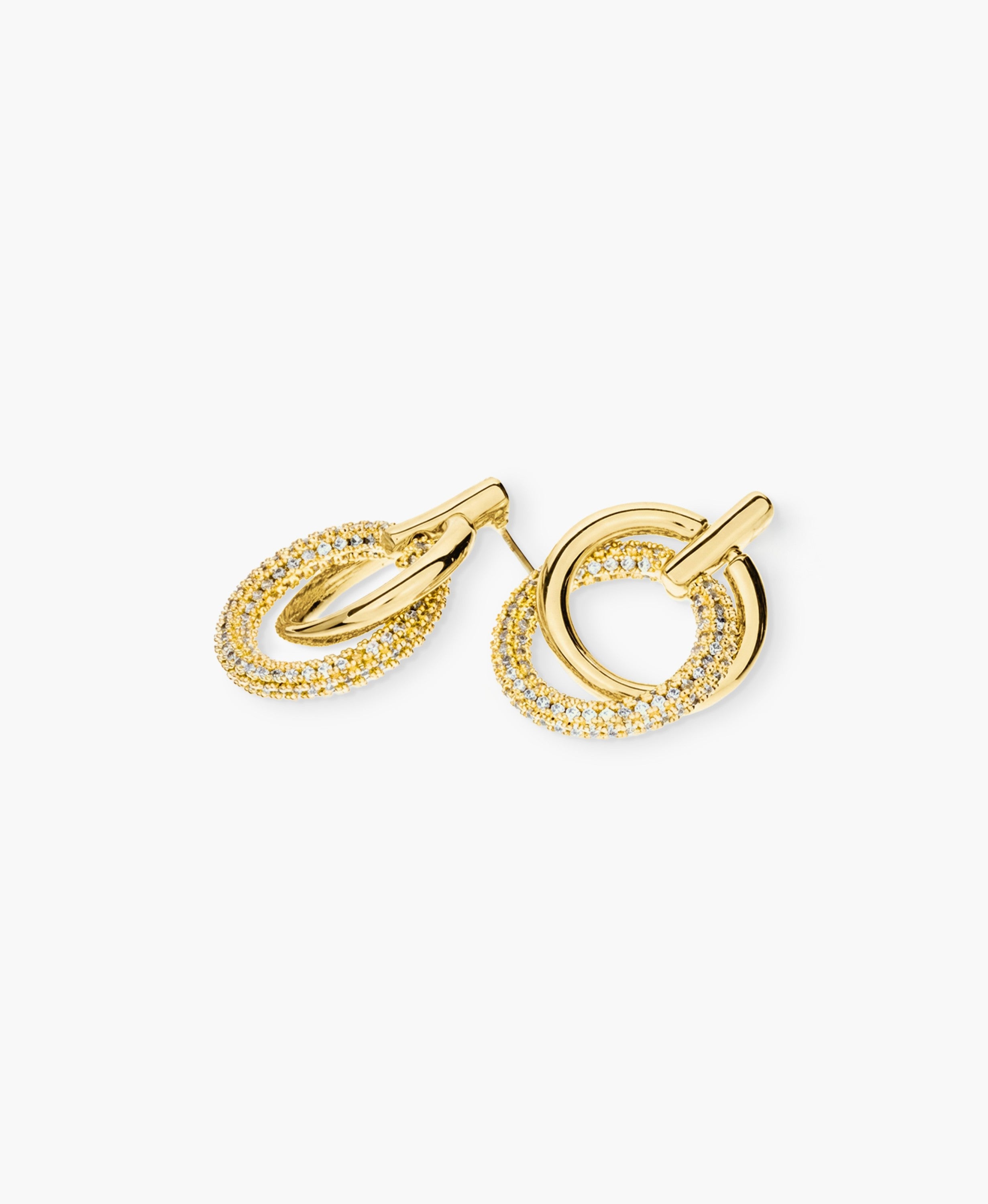 Pave Double Hoop Drop Earrings in Gold