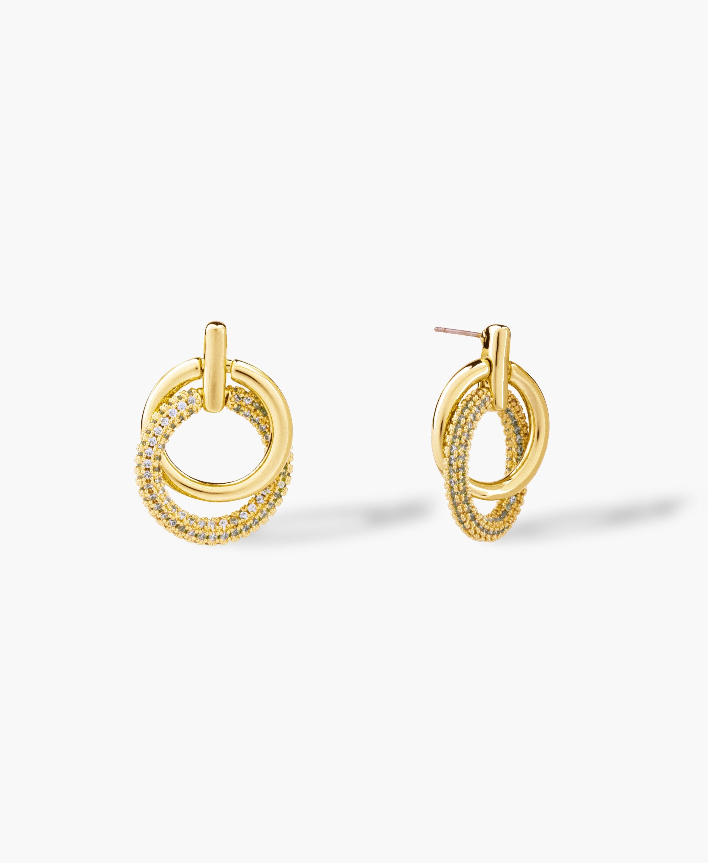Pave Double Hoop Drop Earrings in Gold