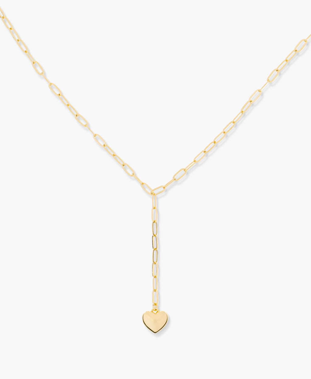 Paperclip Chain Y Necklace with Heart Charm in Gold