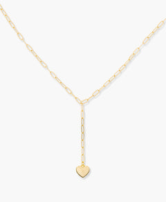 Paperclip Chain Y Necklace with Heart Charm in Gold