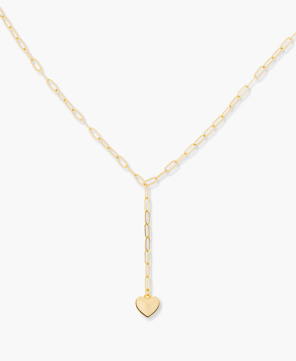 Paperclip Chain Y Necklace with Heart Charm in Gold