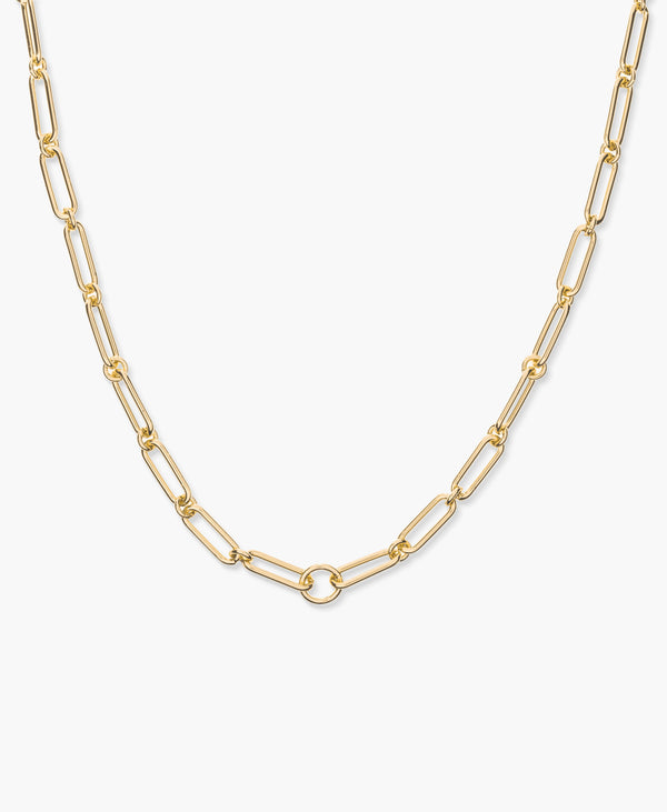 Paperclip Link Necklace with Center Ring